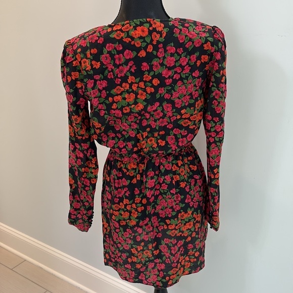 The Kooples Red Silk Crossover Mini Dress Camellia Rose Print 1 Small Womens - Picture 3 of 8